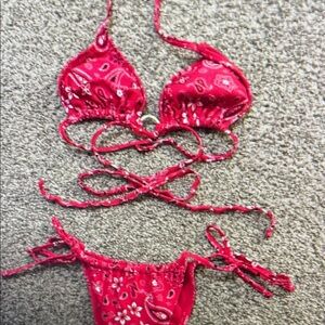 Red Paisley Bikini Set